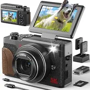 64MP 5K Digital Camera for Photography & YouTube Vlogging - 18X Zoom UHD Autofocus Video Camera with 3" 180° Flip Screen, 32GB SD Card & 2 Batteries - Compact Travel (Black)