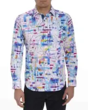 Robert Graham Men's Cap N Skully Cubist Sketch Sport Shirt