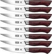 HOSHANHO Meat Knives Set 8 Pieces, Table Serrated Knives 11.2 cm, Professional Steak Knives High Carbon Stainless Steel Steak Knife with Ergonomic Wooden Handle