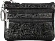 [EAZOAEM] Women's Genuine Leather Coin Purse Mini Pouch Change Wallet with Key Ringblue (Black)