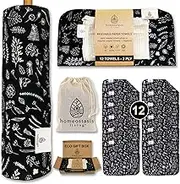REusable Paper Towels with Cotton Wash Bag|Zero Waste Gift |Botanical-Charcoal| Towels,Napkins Cloth Washable Reusable Towel Roll Paperless Charcoal-Botanical 1 Count (Pack of 12)