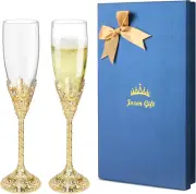 Champagne Flutes-Set of 2 Champagne Glasses, Crystal Glasses&Metal Base, Toastin