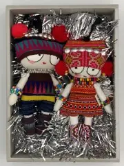 Gift set of 2 Handmade Thai Stuffed Cotton Dolls Hill Tribe Style Clothing 4"x9"