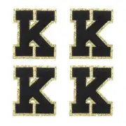 4Pcs Chenille Letter Patches Iron on Letter Patches Black K Alphabet Decorative