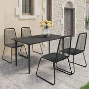 5 Piece Garden Dining Set PVC Rattan Black Patio Bar Sets