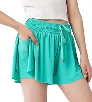 [zqajuxg] Girls Flowy Shorts，2 in 1 Butterfly Shorts with Pocket for Sports，Running，Athletic
