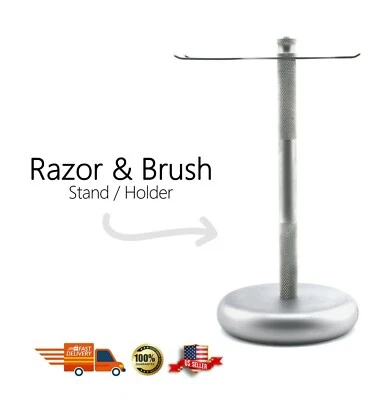 Men Shaving Stand Stainless Steel Razor and Brush Holder Silver Matte Finish
