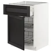METOD / MAXIMERA base cab w wire basket/drawer/door, white/Lerhyttan black stained, 60x60x80 cm