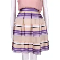 在飛比找Yahoo奇摩購物中心優惠-ALBERTA FERRETTI 紫x裸條紋拼接及膝裙