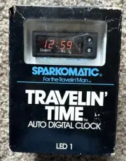 Vintage Sparkomatic Travelin' Time Auto Digital Clock LED 1 - New Old Stock- WC3