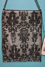 VTG Whiting & Davis NWT Art Deco Style Flapper Bag Mesh Black Silver 80s 90s
