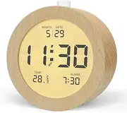 aboveClock Digital Alarm Clock, Wooden Alarm Clock Bedside with LCD Backlit, Temperature Display, Snooze Function, 3 AAA Battery Operated Clock for Bedroom, Office, Desk【Battery NOT Included】