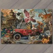 4x6" Collage Animals Car Super Unusual Strange Weird Tableaus Fanciful Fun