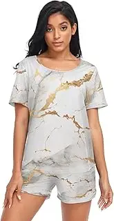 [RPLIFE] Gold White Marble Women Sleepwear, Cozy Summer Sets Women, Gold White Marble, Medium