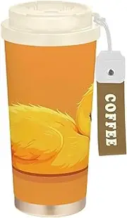 RPLIFE Coffee Tumbler 16 Oz with Straw and Filp Lid, Ceramic Coating Vacuum Insulated Double Wall Tumbler, Yellow Duck Sleeping