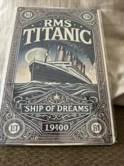 11.8x7.9” Vintage RMS TITANIC “Ship Of Dreams” Sign W/full Moon In Background