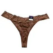 INTERNATIONAL CONCEPTS Sheer Thong Panty Floral Lace Brown Nylon Blend Size 2XL