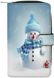 [RTSEBVN] Leather Wallet Multifunction Long Wallet Fashion Cute Snowman Printing Leather Purse with For Women And Men, style, 19.7x11x3.5cm, Leather Wallet