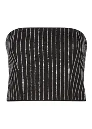 Rotate Birger Christensen Striped Sequin-embellished Denim Bandeau top - Black - 32 (UK4 / Xxs) 32 (UK4 / XXS)