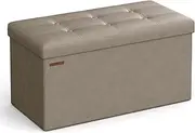 SONGMICS 30 Inches Folding Storage Ottoman Bench, Storage Chest, Footrest, Coffee Table, Padded Seat, Faux Leather, Holds up to 660 lb, Light Taupe ULSF040R01