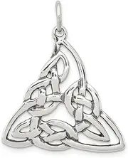 [JewelryWeb] 925 Sterling Silver Solid Polished back Artisan Oxidized Irish Claddagh Celtic Trinity Knot Charm Pendant Necklace 34x28mm Wide
