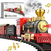 Train Set - 2020 Updated Electric Train Toy for Boys w/Smokes, Lights &Sound, Railway Kits w/Steam Locomotive Engine, Cargo Cars & Tracks, Gifts for 3 4 5 6 7 8+ Year Old Kids