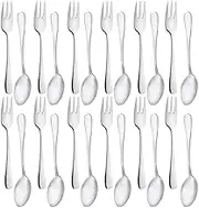 Snamonkia Small Appetizer Forks and Demitasse Spoons Stainless Steel Set of 24, 5.4 Inches, Salad Dessert Coffee Cocktail Espresso Flatware