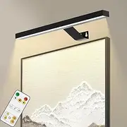 Picture Light Battery Operated, 16in Wireless Art Light Rechargeable, Cordless Display for Paintings with Remote, Timer, Dimmable Wall Sconce for Portraits, Frames, Gallery (Black)