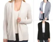 NWT TAHARI Open Draped Front 100% 2-ply Cashmere cardigan Black/Grey/Ivory S/M/L
