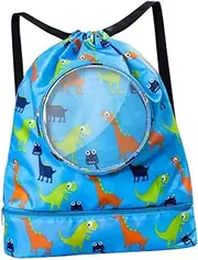 LIFKOME Dinosaur Drawstring Backpack Multi Functional Separate Swimming Bag for Beach Travel Gym School Lightweight Double Shoulder Bag with Capacity