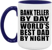 Designsify Gifts, Bank Teller by Day World's Best Dad by Night, 15oz Accent Coffee Mug Purple Ceramic Tea-Cup with Handle, for Birthday Anniversary Mom Dad Parents Fathers Mothers Day Party