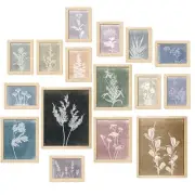 Wonderjune 16 Pcs Framed Boho Wall Art Set Wooded Minimalist Botanical Wall