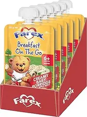 Farex 6+ Months Creamy Baby Porridge Breakfast On The Go Baby Food Pouch No Artificial Flavours, No Preservatives, No Added Colours, No Added Sugars 120g (pack of 6)