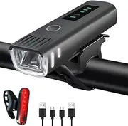 Bike Lights Set,Powerful LED USB Rechargeable Road and Mountain Cycling Light,Night Riding,Waterproof,Super Bright Bike Front Headlight and Back Taillight,Power Display 4 Lighting Modes Bicycle Lights