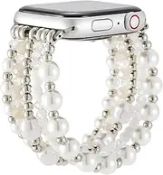 [Greaciary] Pearl Bracelet Compatible with 40mm Apple Watch Band 38mm Series 6 5 Women,Fashion Handmade Elastic Stretch Cute Beaded Strap Replacement
