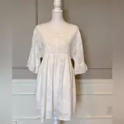 Mystree Anthropologie NWT dress M ivory peasant flowy whimsical dot empire waist