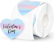FYSUIMU 2 inch Heart Direct Thermal Labels Holographic Pink Blue Love Heart Shape Self-Adhesive Printer Decals for Mother's Day DIY Name Tag Custom Logo Candle Baking Canning Design, 500 Pcs
