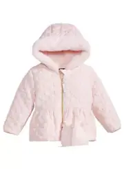 Rothschild Baby Girls Pink Sparkle Heart Quilted Coat Jacket w/Mittens Size 24M