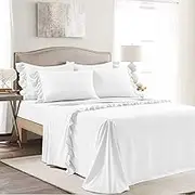 Reyna Ruffle Sheet Set White 6Pc Queen