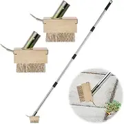 Tandefio Crack Weeder with 2 Weed Brush Heads, Long Manual Crevice Weeding Tool, Manual Weeder Moss Weed Remover Puller Tool Grout Brush with Steel Handle for Deck Paver Patio Walkway Driveway Wall