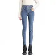 Nevenka Womens Jeans Button up Stretch Slim Fit High Rise Denim Pants-Retro Blue