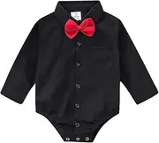 [RomperinBox] Infant Baby Boys Dress Shirt Bodysuit Formal Long/Short Sleeve Rompers for Wedding Party