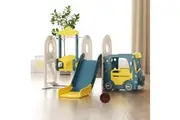 5 in 1 Slide Swing Set Kids Ladder Climber Steps Basketball Hoop Bus Playhouse Playground Activity Centre Indoor Outdoor Toy Playset