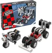 [BrickBounty] 22 in 1 Racing Car and Motorcycle Toy Set (289 Pcs), Bricks Transforms Form Car to Scooter to Robot to Helicopter to Swing, DIY Building Block Toy Ideas for Parent-Child Play