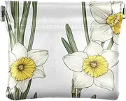 [FRODOTGV] Retro Daffodils White Women's PU Leather Coin Purse Fancy Cash Coin Purse for Girls Ladies Handbag, Retro Daffodils White, 4.33"(L) x 3.74"(W) x 0.39"(H), Classic