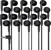 10 Pack Bulk Headphones, Wired Earbuds for Kids, Teens, Adults, Affordable In-Ear with 3.5mm Plug, Perfect for Schools, Classrooms, Libraries, Museums, Multipack for Wholesale, Black Color