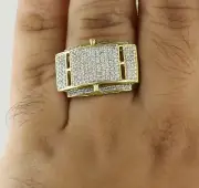 Mens 0.90 Ct Round Cut Real Diamond Cluster Wedding Band Ring 10K Yellow Gold