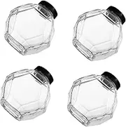 KICHOUSE 4pcs Clear Glass Sealing Honey Bottles with Lid Stylish Kitchen Storage for Home Use Easy to Clean Maintain