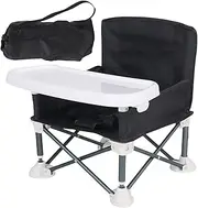 Baby Feeding Chair, Kids Dining Chair, Travel Booster Seat, with Removable Tray, Foldable and Space Saving Design, 37x31x30cm, Gray/Black, for Babies, Toddler, Dining Table