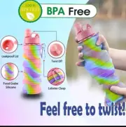Collapsible Water Bottle Portable Sports Cup Leak Proof Pink Cap